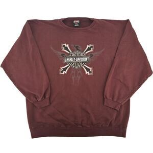 VTG y2k 2006 Men's Maroon Harley Davidson Eagle Flames Crewneck Sweatshirt Sz L